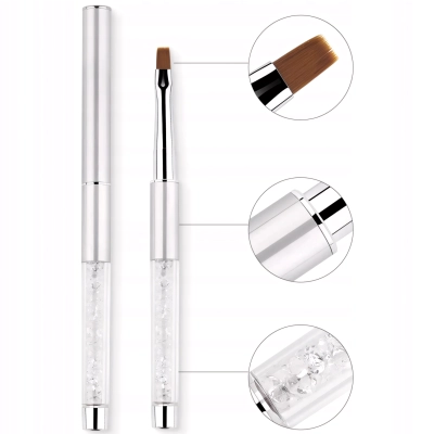 PĘDZELEK DO ŻELU akrylożelu z kryształkami płaski