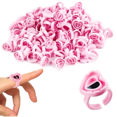 100 x PIERŚCIONKI na klej do rzęs zestaw SERCE