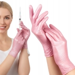 Różowe rękawiczki perłowe jednorazowe nitrylowe rozmiar M 100 szt. medyczne