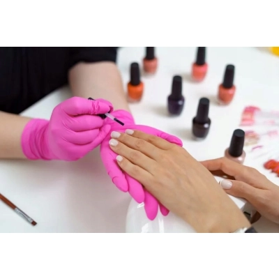 Rękawice Rozm. L jednorazowe easyCARE nitrylowe różowe 100 szt. Zarys