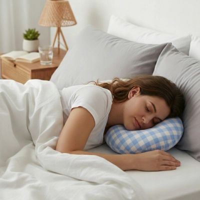 PODUSZKA DO SPANIA PO PIERCINGU wygodna Z OTWOREM NA GOJENIE NIEBIESKA