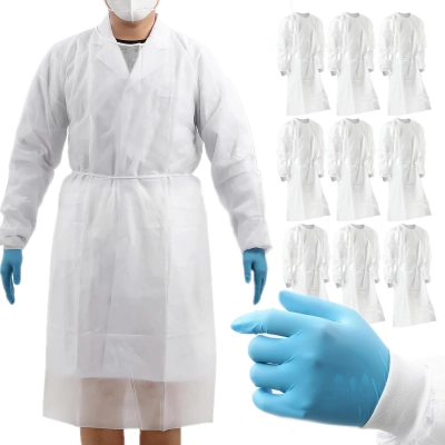 FARTUCH medyczny włókninowy WIĄZANY z mankietami jednorazowy 10 sztuk