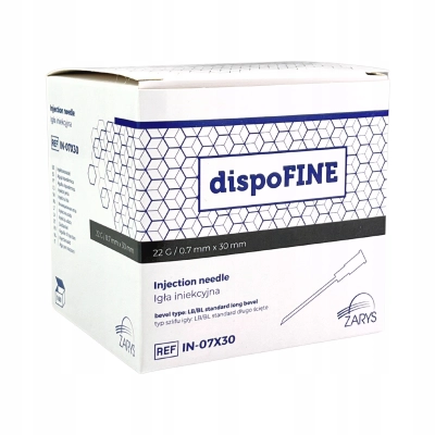 Igły iniekcyjne Zarys 0,7x30 mm 100 sztuk sterylne dispoFINE
