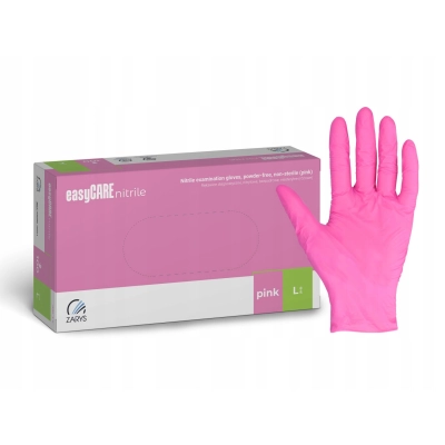 Rękawice Rozm. L jednorazowe easyCARE nitrylowe różowe 100 szt. Zarys