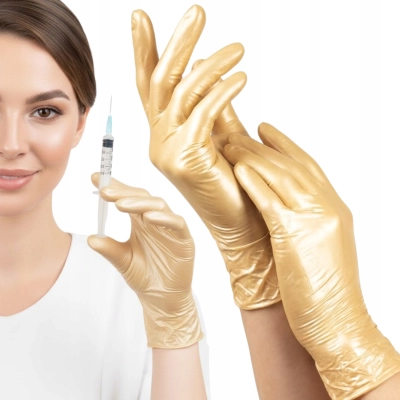 Złote rękawiczki perłowe jednorazowe nitrylowe rozmiar M 100 sztuk medyczne