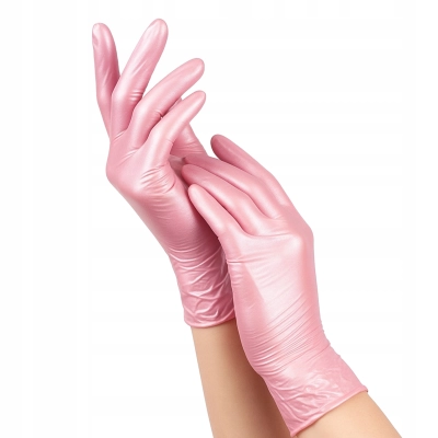 Różowe rękawiczki perłowe jednorazowe nitrylowe rozmiar M 100 szt. medyczne