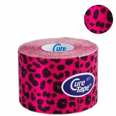 Taśma tejp do kinesiotapingu CureTape 5 cm x 5 m panterka kolorowy róż
