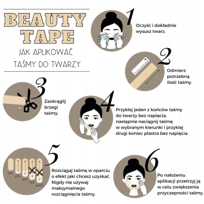 CureTape BEAUTY WĄSKA TAŚMA DO KINESIOTAPINGU TWARZY tejpy 2,5cm x 5m 2szt