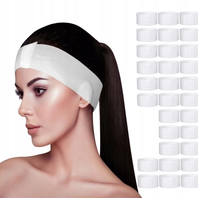 Jednorazowe elastyczne Opaski Kosmetyczne na Głowę włosy z rzepem 100 sztuk