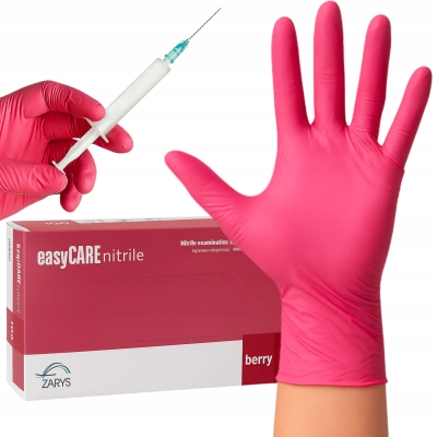 Rękawiczki nitrylowe BEZPUDROWE easyCARE berry ZARYS MALINOWE r.M 100 szt.