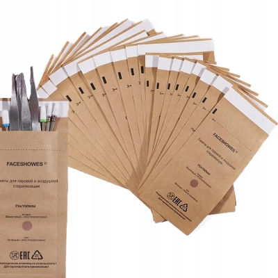 100X Torebki pakiety DO STERYLIZACJI narzędzi PAPIEROWE 75 x 150mm