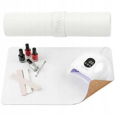 MATA ochronna PODKŁADKA na biurko stół TOALETKĘ manicure 60x35 biała korek