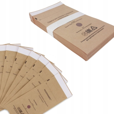 100X Torebki pakiety DO STERYLIZACJI narzędzi PAPIEROWE 75 x 150mm