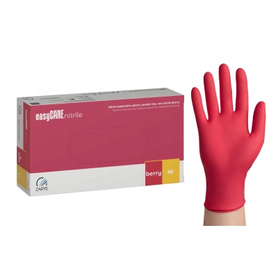 Rękawiczki nitrylowe BEZPUDROWE easyCARE berry ZARYS MALINOWE r.M 100 szt.