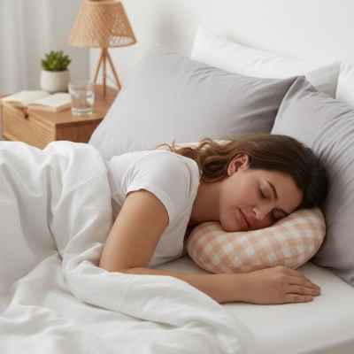 PODUSZKA DO SPANIA PO PIERCINGU wygodna Z OTWOREM NA GOJENIE POMARAŃCZOWA