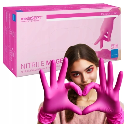Rękawiczki Nitrylowe ochronne MEDASEPT Rozmiar XS 100 szt. RÓŻOWE magenta