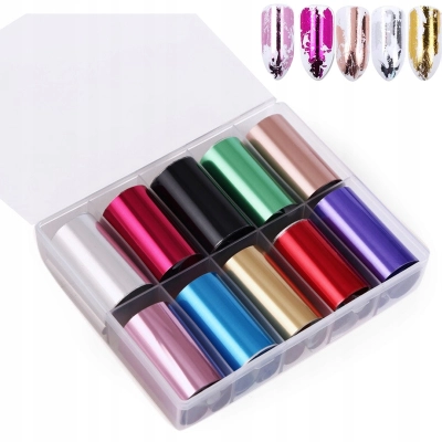 Zestaw 10 sztuk folii transferowych wszystkie podstawowe kolory DO PAZNOKCI