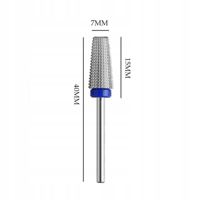 Frez żel akryl premium wolframowy stożek niebieski