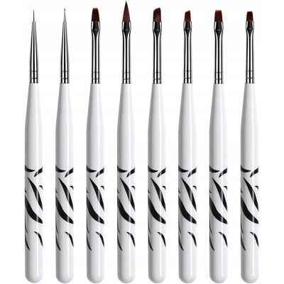 ZESTAW 8 PĘDZELKÓW DO MANICURE zdobień kresek kropek rysunków paznokci