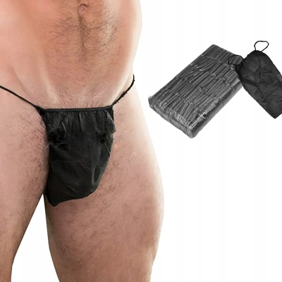 100 sztuk STRINGI jednorazowe czarne MĘSKIE OVEE