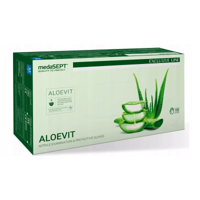 Rękawiczki Nitrylowe BEZPUDROWE aloesowe medaSEPT Rozmiar S 100szt ALOEVIT