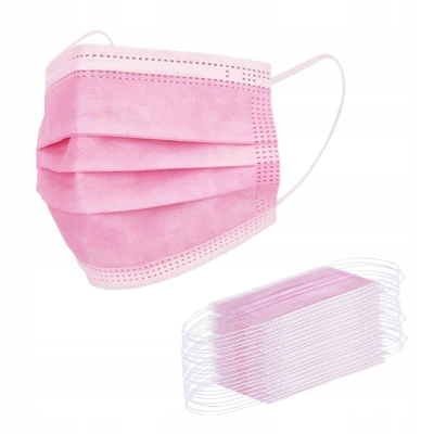 Maseczki chirurgiczne MEDYCZNE Polskie w pudełku ochronne Różowe 50 sztuk